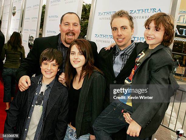 Director Jon Favreau and actors Josh Hutcherson, Kristen Stewart, Dax Shepard and Jonah Bobo pose at the premiere of Columbia Picture's "Zathura: A...