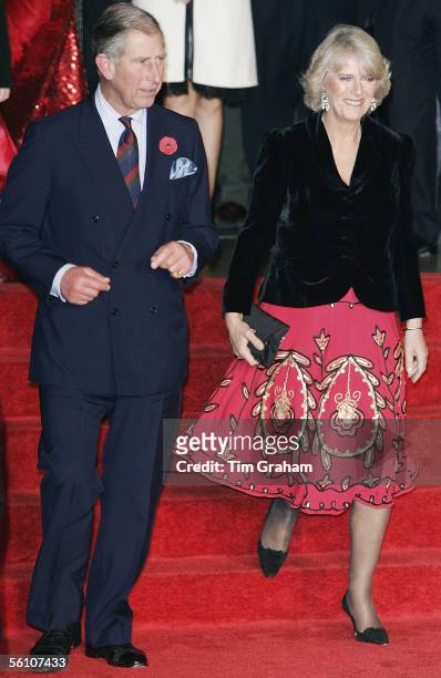 Prince Charles, Prince of Wales and Camilla, Duchess of Cornwall attend a theatre performance of Beach Blanket Babylon on November 6, 2005 in San...