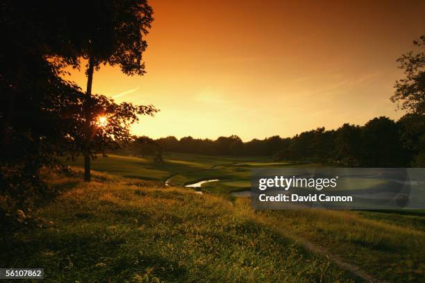 View from the 10th tee over the green on the 193 yard par 3, 9th hole with the 4th green behind on the East Course at Merion Golf Club, on September...