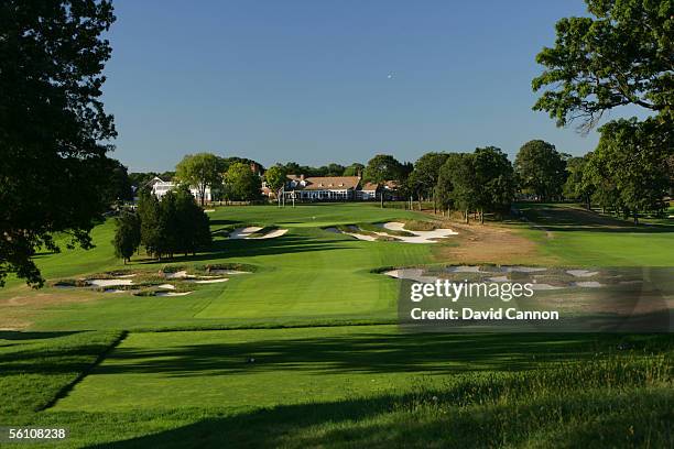 The 411 yard par 4, 18th hole on the Black Course at Bethpage Sate Park venue for the 2009 US Open, on September 21, 2005 in Farmingdale, New York,...