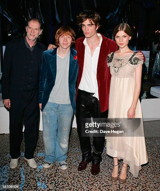 Actors David Bradley, Rupert Grint, Robert Pattinson and Clemence Poesy attend the party for the World Premiere of "Harry Potter And The Goblet Of...