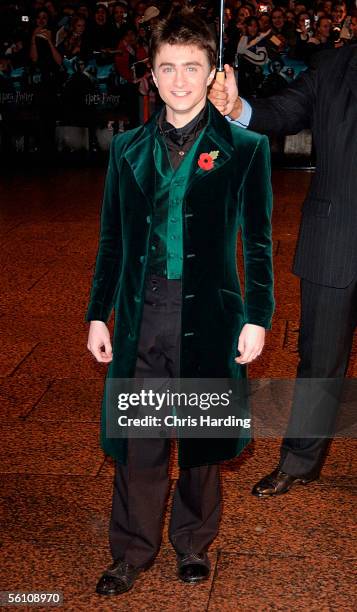 Daniel Radcliffe arrives at the World Premiere of "Harry Potter And The Goblet Of Fire" at the Odeon Leicester Square on November 6, 2005 in London,...