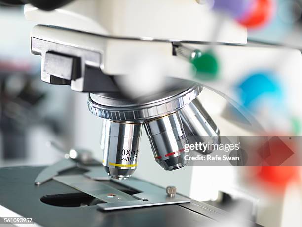 Microscope Ball Design Close Up Of Microscope Viewing Sample With A Ball And Stick Molecular ...
