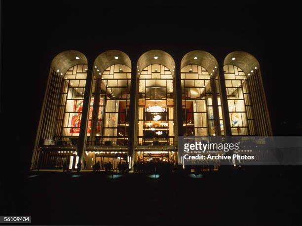 The facade of the Metropolitan Opera House at the Lincoln Center for Performing Arts in New York, mid 1960s.