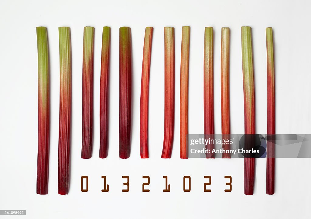 Barcode made with rhubarb sticks