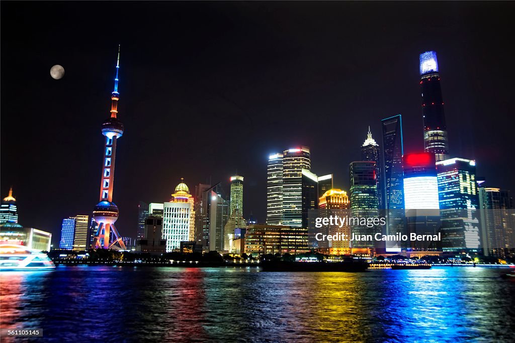 Shanghai city skyline illuminated at night