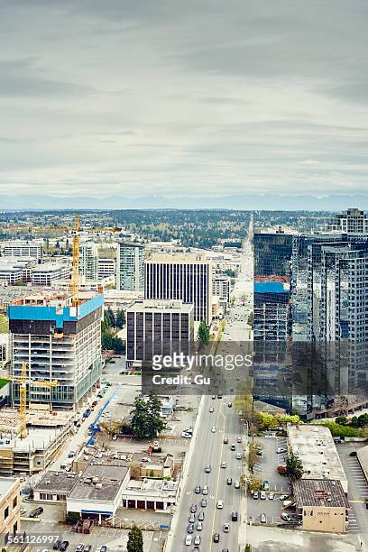 view of office building and development, bellevue, washington state, usa - bellevue washington state stock pictures, royalty-free photos & images