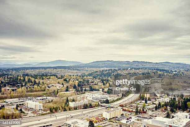 distant view of tiger mountain from lincoln square, seattle, washington state, usa - bellevue washington state stock pictures, royalty-free photos & images