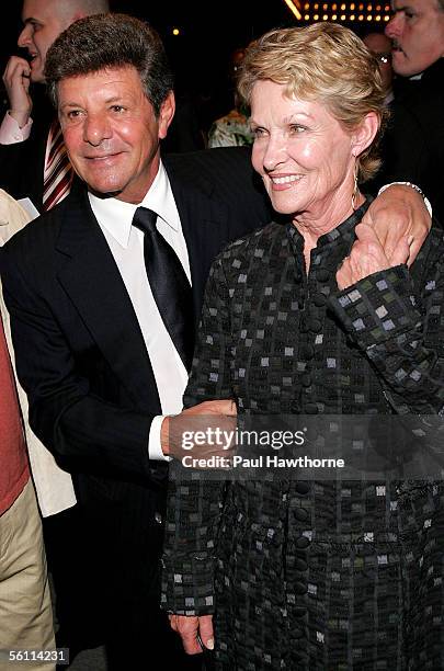 Singer Frankie Avalon and his wife Kathryn Diebel attend the play opening night of "Jersey Boys" at the August Wilson Theater November 6, 2005 in New...