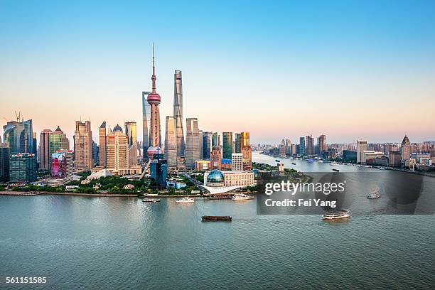 aerial view of shanghai - pudong stock-fotos und bilder