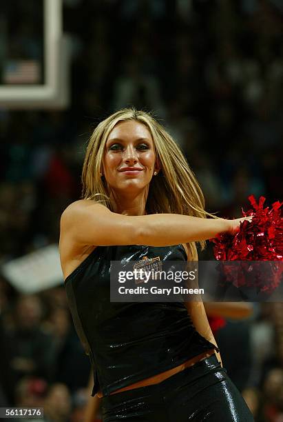 Danielle of the Chicago Luvabulls dance team performs during the game between the San Antonio Spurs and the Chicago Bulls at the United Center...