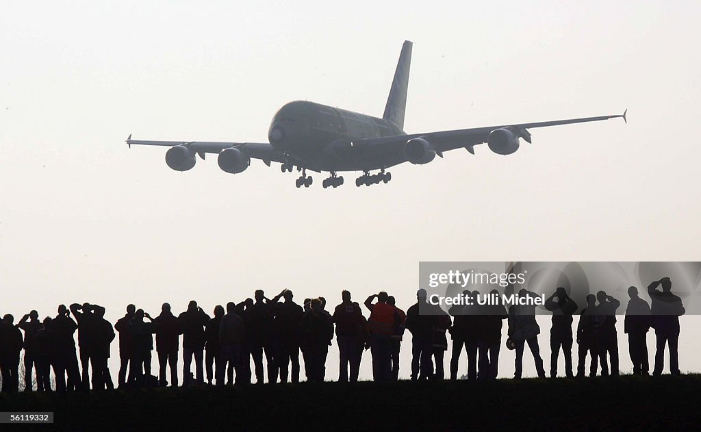 Giant Airbus A380 Arrives In Hamburg For First Time