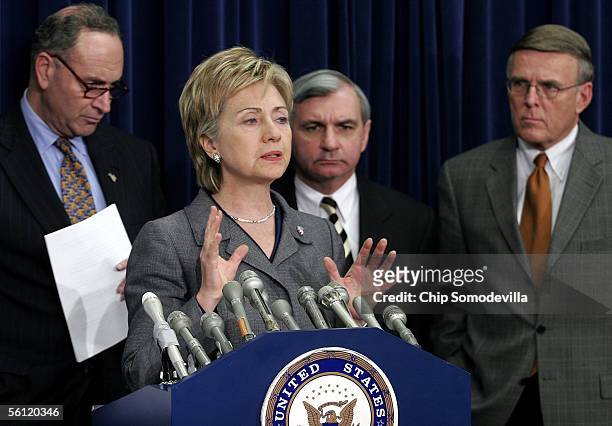 Sen. Charles Schumer , Sen. Hillary Rodham Clinton , Sen. Jack Reed and Sen. Byron Dorgan hold a news conference to call for Congress to provide...