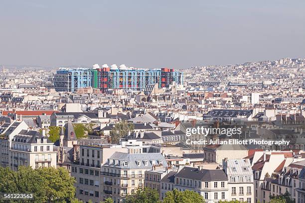 looking over the rooftops of paris - centre pompidou stock pictures, royalty-free photos & images