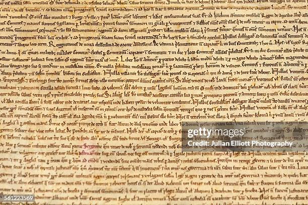 magna carta in salisbury cathedral, england - historisch document stockfoto's en -beelden