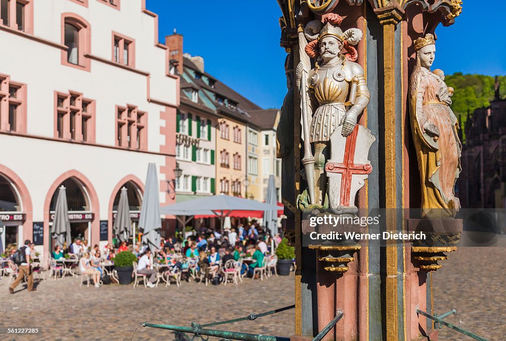 Gothic fountain on Munsterplatz square, Freiburg
