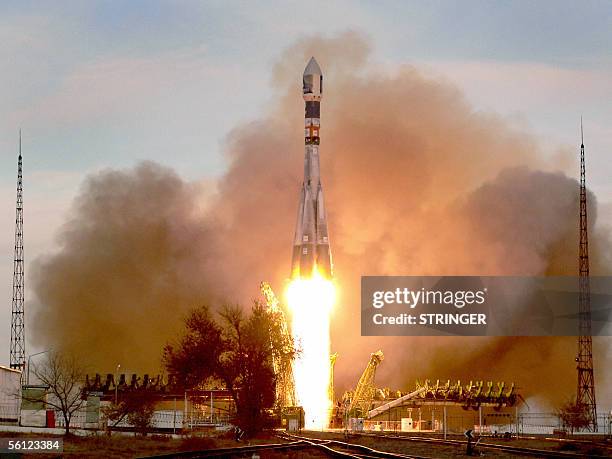 The Soyuz FG-Fregat vehicle carrying Venus Express, European Space Agency 's first probe to Venus, lifts off from from the Russian cosmodrome in...