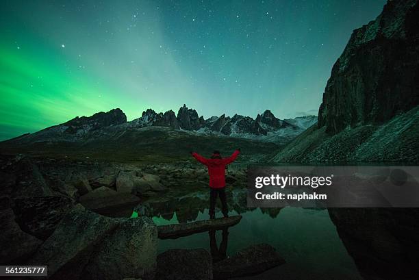 selfie under northern light at tombstone - yukon stock pictures, royalty-free photos & images