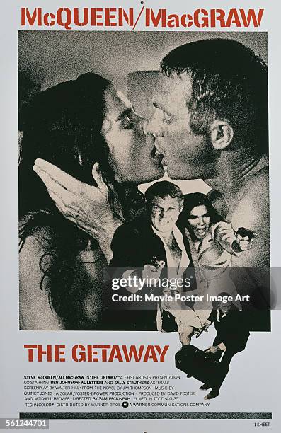 Poster for Sam Peckinpah's 1972 action film 'The Getaway' starring Steve McQueen and Ali MacGraw.