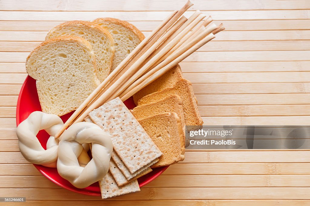 Assorted breads, breadsticks and baked goods