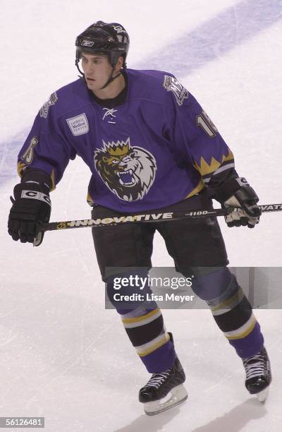 Jeff Tambellini of the Manchester Monarchs skates against the Bridgeport Sound Tigers at the Arena at Harbor Yard on November 4, 2005 in Bridgeport,...