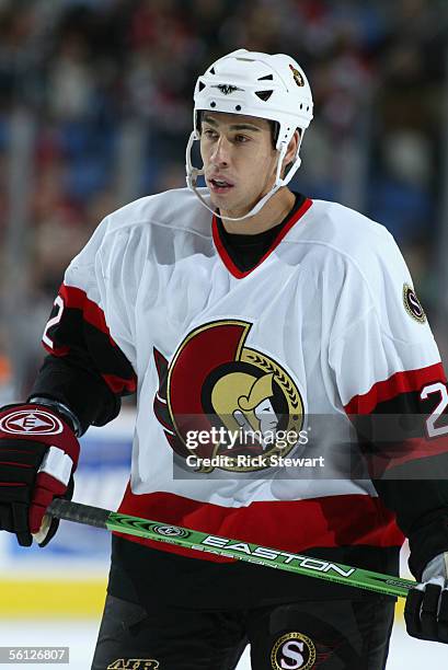 Left wing Chris Kelly of the Ottawa Senators is on the ice during the game against the Buffalo Sabres on November 2, 2005 at HSBC Arena in Buffalo,...