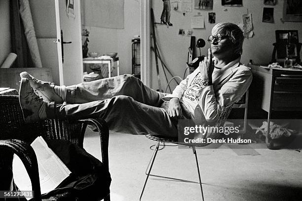 English artist David Hockney photographed in his rented atelier in the heart of St. Germain, Paris in 1979.