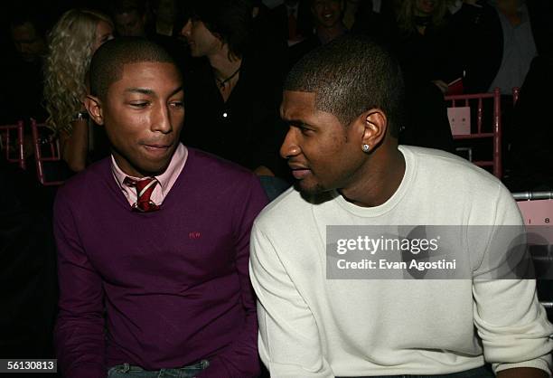 Rapper/producer Pharrell Williams and singer Usher attends The Victoria's Secret Fashion Show at the 69th Regiment Armory November 9, 2005 in New...