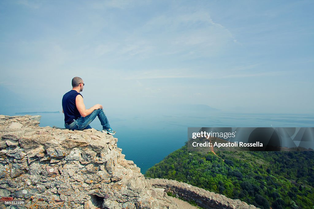 Man on the mountain peak