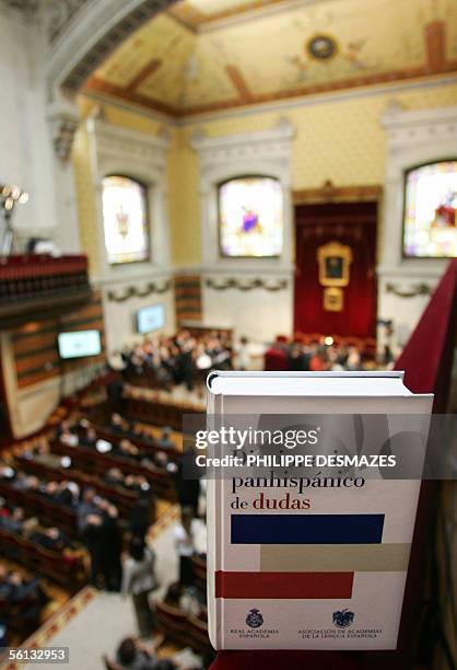 The new dictionary 'Diccionario Panhispanico de Dudas' 'The Panhispanic dictionary of doubts' is seen at its presentation at the Spanish academy's...