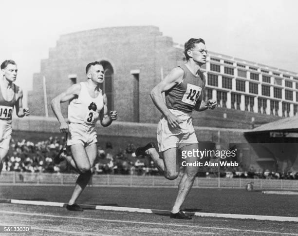 Welsh athlete Jim Alford wins the first heat of the mile race at the British Empire Games in Sydney, 24th February 1938. He is seen here in third...
