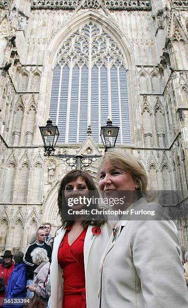 Richard Whiteley's widow Kathryn Apanowicz and his former TV colleague Carol Vorderman arrive for the public memorial service of countdown presenter...