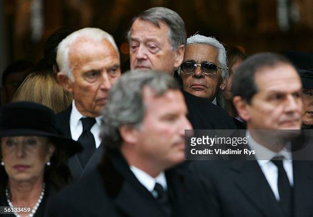 Karl Lagerfeld leaves the funeral service for Aenne Burda on November 10, 2005 in Offenburg, Germany. Aenne Burda was the founder of the Burda...