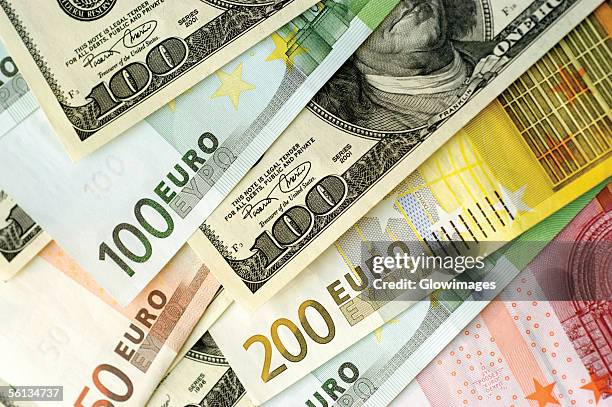 various euro bank notes, close-up, full frame - two hundred euro banknote stock pictures, royalty-free photos & images