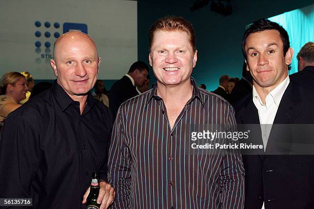 Peter Sterling, Paul Vautin and Matthew Johns attend the launch of the 2006 Channel Nine programs in their studios November 10, 2005 in Sydney,...