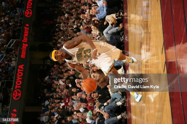 Smith of the New Orleans/Oklahoma City Hornets drives against the Cleveland Cavaliers November 2, 2005 at Quicken Loans Arena in Cleveland, Ohio. The...