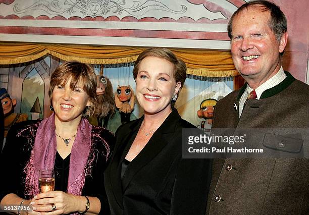 Elisabeth von Trapp, actress Julie Andrews and Johannes von Trapp pose for a photo during "The Sound of Music" 40th Anniversary Special Edition DVD...