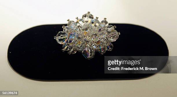 Jewelry of the late actress Marilyn Monroe on display during the unveiling of the Marilyn Monroe Exhibit at the Queen Mary on November 10, 2005 in...