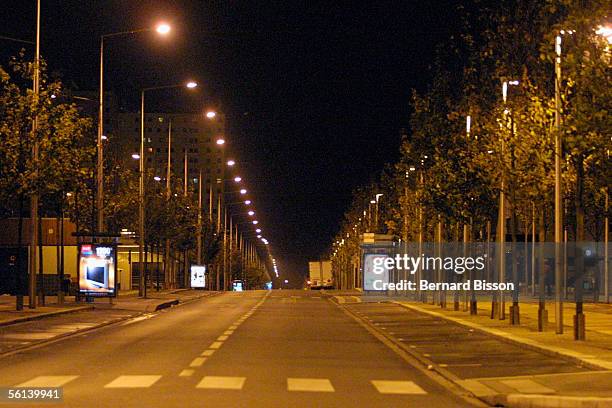 As the 10pm curfew comes into place the streets of Amiens empty on November 10 , 2005 in Amiens, France. Curfews were introduced after the French...