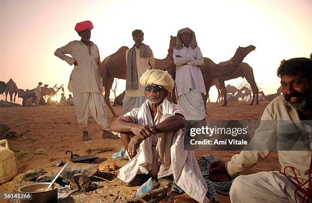 Camel traders from India attend the largest camel fair in the world November 10, 2005 in Pushkar, India in the state of Rajasthan. Thousands of...