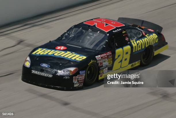 Ricky Rudd, driver of the Havoline Racing Ford Taurus during practice for Sunday's NASCAR Winston Cup Series Aarons 499 at Talladega Superspeedway in...