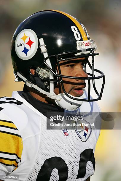 Wide receiver Antwaan Randle El of the Pittsburgh Steelers looks on against the Green Bay Packers at Lambeau Field on November 6, 2005 in Green Bay,...