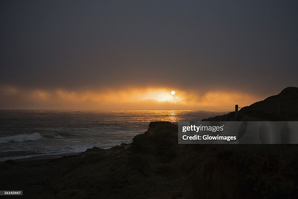 "Panoramic view of the beach at dusk, Pacific Ocean"