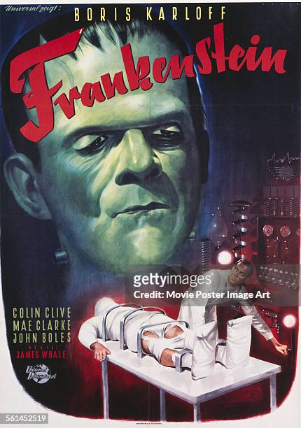 Poster for James Whale's 1931 horror film 'Frankenstein' starring Boris Karloff.
