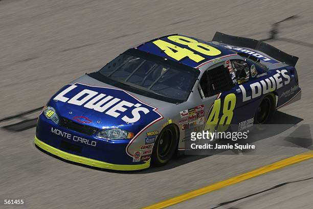 Jimmie Johnson, driver of the Chevrolet Monte Carlo, in action during practice for Sunday's NASCAR Winston Cup Series Aarons 499 at Talladega...