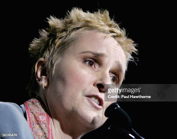 Singer Melissa Etheridge speaks after accepting the "Entertainer of the Year" award during Out Magazines 11th Annual "Out 100" Gala at Capitale...