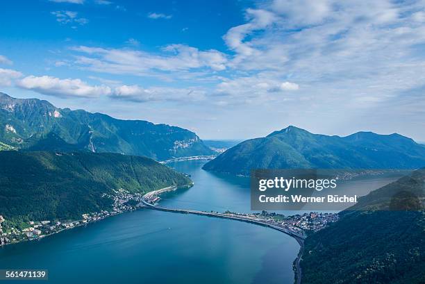 lago di lugano - view from monte san salvatore - lugano switzerland stock pictures, royalty-free photos & images