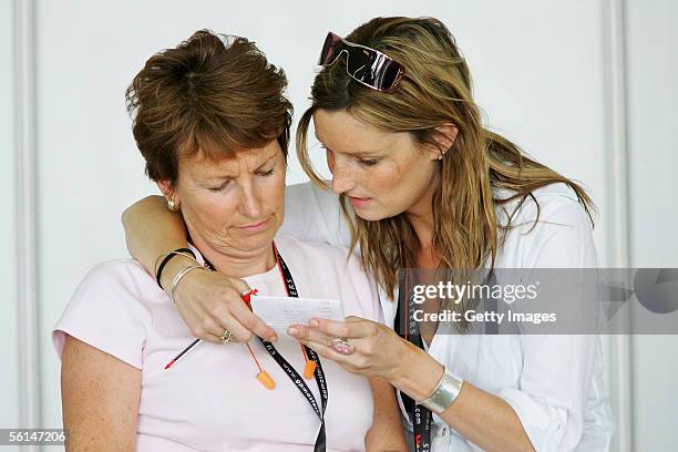 Wife and daughter of Nigel Mansell, Rosanne Mansell and Chloe Mansell watch Nigel on his way to pole position qualifying for the inaugural Grand Prix...