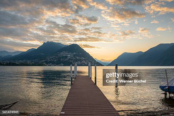 monte bre in lugano at dawn - sunrise - kanton tessin stock-fotos und bilder