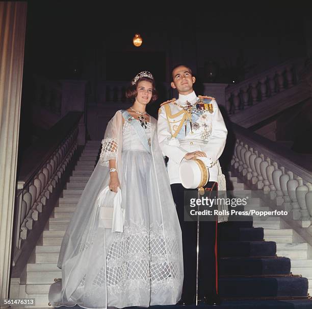 King Constantine II of Greece pictured together with Princess Anne-Marie of Denmark on their wedding day in Athens, Greece on 18th September 1964.